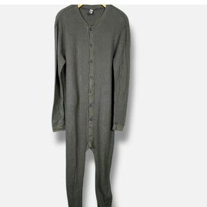 Men's AMERICAN APPAREL Thermal Waffle Long Underwear Pajamas Green Dexter L